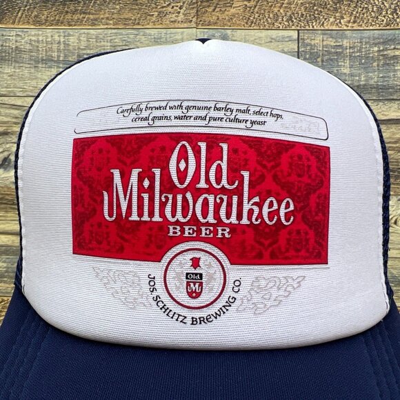 Defunct Old Milwaukee Beer Label Unisex Trucker Hat Navy Snapback Baseball Cap - Picture 3 of 8